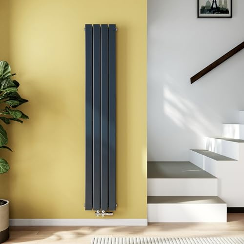 EMKE Design Heizkörper Schmal Hoch 180x30 cm Vertikal Flachheizkörper mit Mittelanschluss, Doppellagig Paneelheizkörper Wandheizkörper für Bad, Schlafzimmer & Wohnzimmer, Anthrazit 1082W