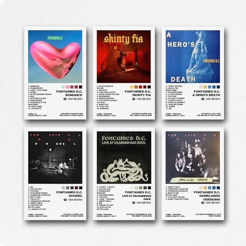 Lot de 6 posters fontaines D.C. Music Post Punk Band Album Cover Poster pour chambre, art mural esthétique en toile, décoration de chambre à coucher, 20 x 30 cm