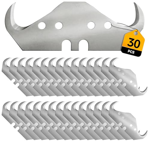 30PCS Utility Hook Blades, SK5 Carbon Steel Super Big Hook Trimming Blades, Safety Horn Knife Blade for Wallpaper, Cutting Carpets, Roofing, Industry Materials