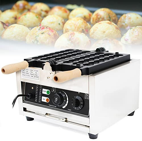 Commercial Bubble Waffle Iron, 1400W Stainless Steel Non-Stick Waffle Maker with Adjustable Temperature and Timer for DIY Delicacies and Restaurants