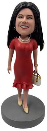 mydedor Vestido rojo personalizado Lady Bobblehead - Figura femenina de moda personalizada, regalo hecho a mano 2025, elegante decoración de escritorio, recuerdo único del día del padre, hecho a