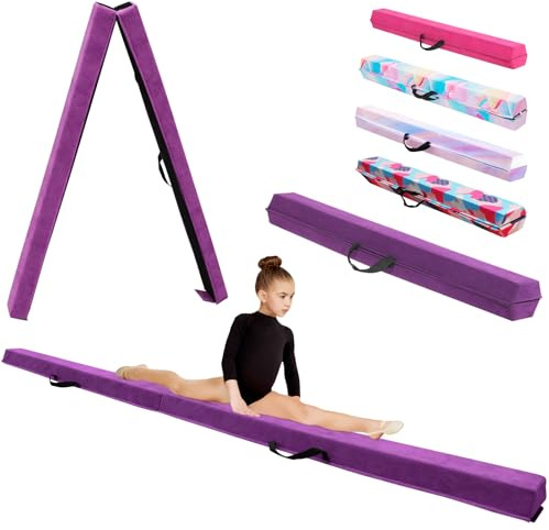 KIKILIVE Schwebebalken Gymnastik Balance Balken mit Eva+EVE Suede-Oberfläche in 3 Größen (240cm/270cm/300cm) faltbar für Kinder & Erwachsene + Tragetasche