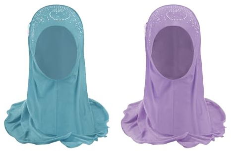 IPENNY 2 Stück Mädchen Kopftuch Kinder Muslimischer Kleines Moslem Schal mit Blumen Arabien Islamische Kopfkappe Kleidung Sommer Stretch Kopfbedeckung Haartuch