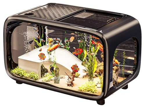 Ensemble Complet d'aquarium avec éclairage LED, Pompe et Filtre intégrés, Piscine en Verre 24x17x29 cm, 8 litres, Blanc, Piscine de Poisson pour Aquatiques, réservoir Nano pour la Maison ou Le