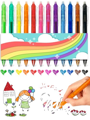 DealKits 12er Bunt Kugelschreiber Set, 12 Farben Radierbarer Tintenroller, ideal für Büro und Schule, Tintenroller Set mit Radiergummi, Strichstärke 0,5 mm, Löschbarer Kuli für Hausaufgaben