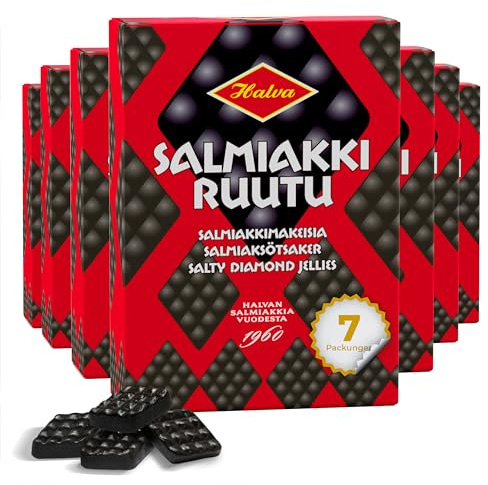 Halva Salty Diamond Gummibonbons Lakritze Geschenkset - 7 x 240 g | Hergestellt in Finnland, echter Süßholzwurzelextrakt, pflanzlich, weiche Textur zum Kauen