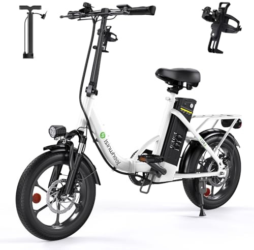 isinwheel U4 16 Folding E Bike for Adults Electric Bike with Suspension, 10.4Ah Battery, 500W Motor, 19mph Top Speed, Step Through Adult Electric Bicycles, Mini Commute Ebike for Adults and Teens