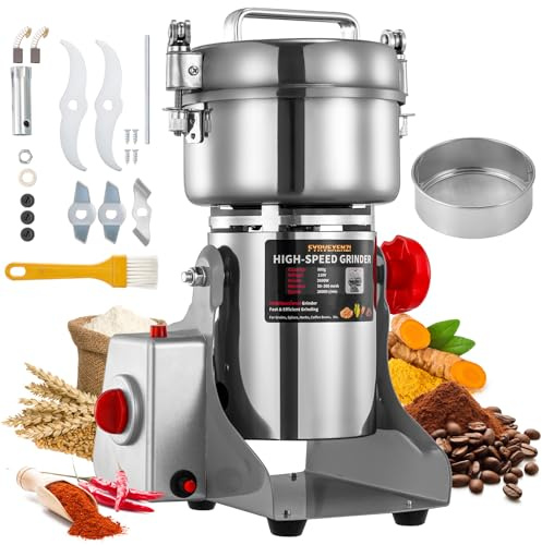 Electric Grain Grinder – High-Speed 800g Stainless Steel Food Mill & Pulverizer for Nuts, Rice, Grains, Herbs & Spices – Flour, Wheat Berry & Nut Crusher for Home & Commercial Kitchens (800g)