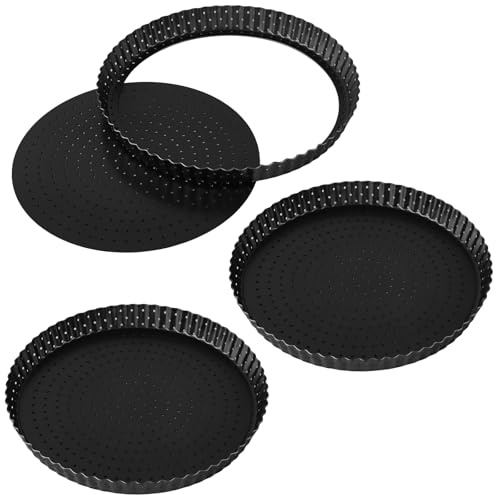 JIAYUET 3 stycken tårtformar med lyft, non-stick belagd quichformsset, 26 cm diameter, perforerat kolstål, mörkgrå, quiche bakform, rund form