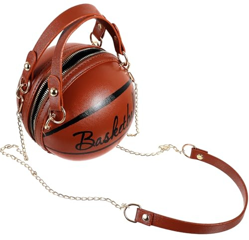 JOINPAYA Borsa a Tracolla a Forma di Pallone da Basket Catena Marsupio per Ragazze Cerniera Borsa a Mano Multifunzionale per Telefono e Monete Design Originale Marrone