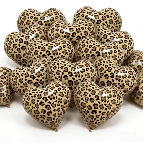 12 Pcs Leopard Print Heart Balloons 18 Inch cheetah Heart Shaped Foil Balloons for Valentine's Day Wedding Bridal Shower Engagement Birthday Party Camo Animal Jungle Party Supplies