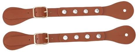 Tissting Verstellbare Western Sporenriemen Mit Strass, Einstellbare Leder Sporenriemen Für Reitstiefel - Westernstyle Reitzubehör Für Pferdesport (Braun)