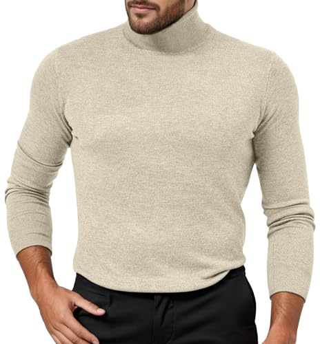 Generisch Camiseta interior térmica de cuello alto para hombre, forro polar, ropa interior térmica de manga larga, ropa interior funcional, parte superior, cuello alto, elegante jersey de lana con