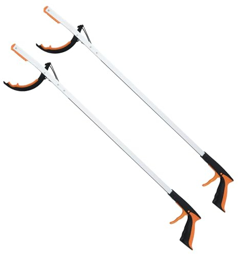 COSTWAY 2 grepptänger, extra lång 88 cm, griptång för seniorer, soptång med handtag, halkfri TPR-klo och aluminiumstång, ergonomisk gripare, grepparm griphjälp sopgripverktyg, orange
