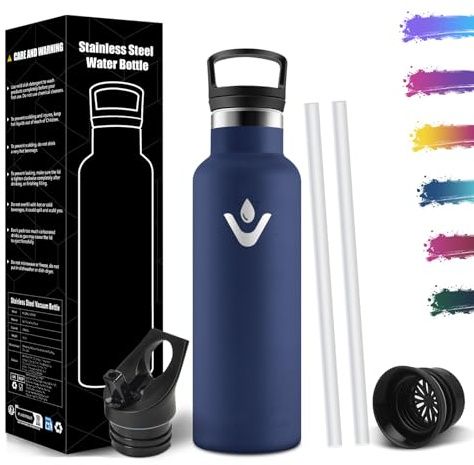 Gourde Isotherme 500 ML, Gourde INOX avec Paille, Réutilisable, Bouteille d'eau sans BPA, Anti-Fuite, Isolation sous Vide en Acier Inoxydable à Double Paroi, pour Enfants, Adultes, Sport