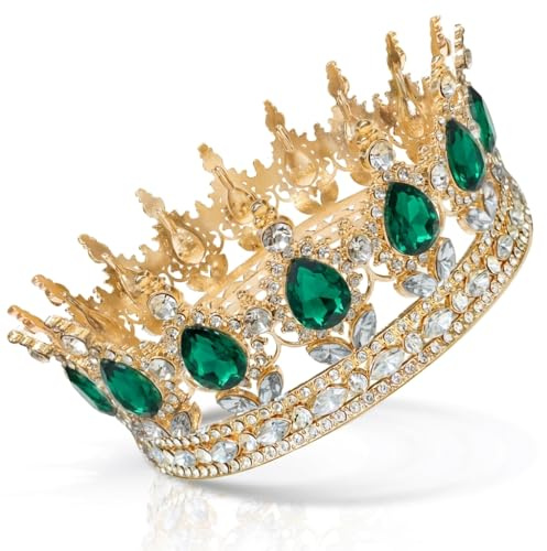 Coco Berming Couronne Ronde en Strass, Diadème de Mariée Scintillant (Vert)