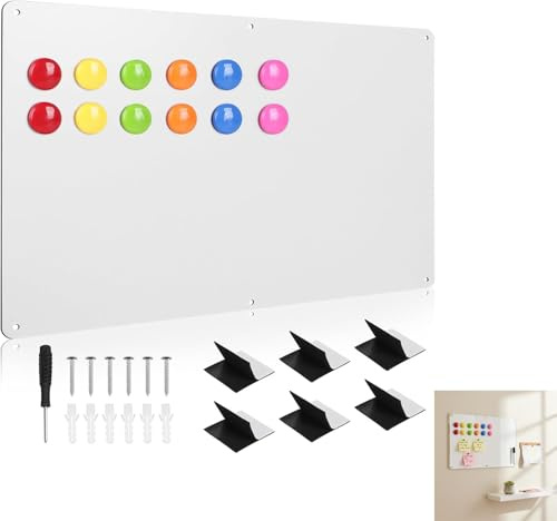 Magnetpaneler, magnetiska tavlor, vit magnettavla (42 x 30 cm), memotavla och whiteboard av metall med 12 magneter och dubbelt monteringssats, för minnen, foton, kök och kontor