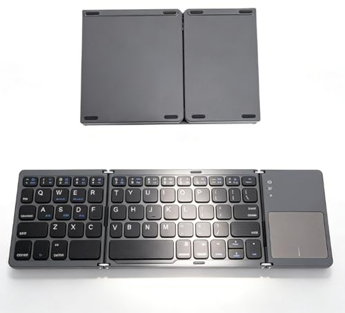 LICAEVEY Tastiera Wireless Pieghevole con Touchpad, Tastiera da Viaggio Portatile Ricaricabile Bluetooth, Tasti Ergonomici con Spegnimento Automatico, Design Compatto con Cerniera (GRAY)