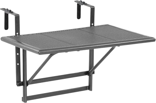 Balkonhängetisch Toulouse in Anthrazit-Grau - Balkontisch zum Einhängen aus Streckmetall und Kunststoffummantelung - Hängetisch klappbar - Outdoor-Tisch 56 x 60 x 40 cm