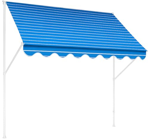 Angerer Klemmmarkise Exklusiv mit Handkurbel, Terrasse/Balkon, einfache Montage ohne Bohren, Made in Germany, hochwertiger Stoff, UV-beständig, höhenverstellbar, wasserabweisend, 300 cm Blau