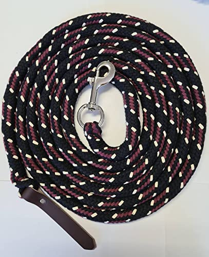 Bodenseil schwarz-lila-Natur 4 Meter Baumwolle Karabiner Silber + Leder dunkel