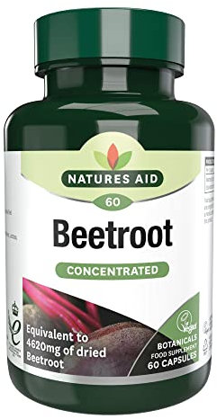 Natures Aid Beetroot 4620mg Supplement - Concentrated High Potency 9240mg Dried Root 1400mg Beetroot Extract - Supports Blood Pressure, Digestion and Detox - Non-GMO, Vegan, Gluten-Free - 60 Capsules