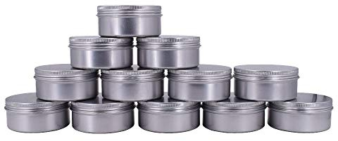 Healthcom 6-Ounce 12 Pack 180ml Empty Silver Round Aluminum Tin Cans Screw Top Metal Tins Aroma Hair Wax Tins Cosmetic Container Organization for Accessories DIY Beauty Salve Crafts Spice Candles