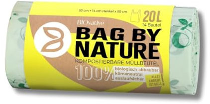 Sacchi per la Spazzatura Organica da 20L con Manico - Made in Germany - 100% compostabile e biodegradabile - Disponibile Anche da 6L, 10L, 30L