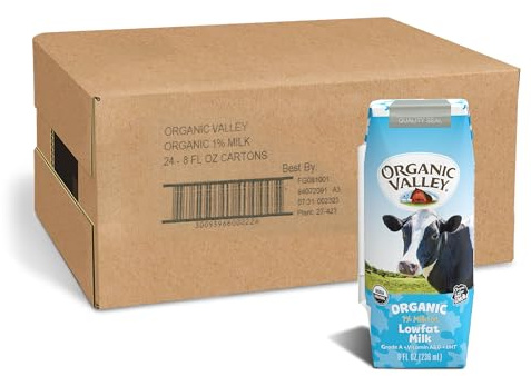Organic Valley, Milk Boxes, Shelf Stable 1% Milk, Healthy Snacks, 8 Fl Oz (Pack of 24)