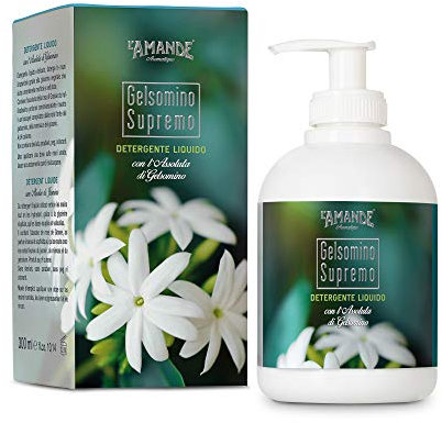 L'AMANDE - Sapone Liquido Mani e Corpo Fresco e Delicato, Bagnoschiuma Gel Detergente Nutriente e Idratante, Sapone Mani e Docciaschiuma Naturale alla Rosa e Ylang-Ylang - Gelsomino Supremo, 300 ml