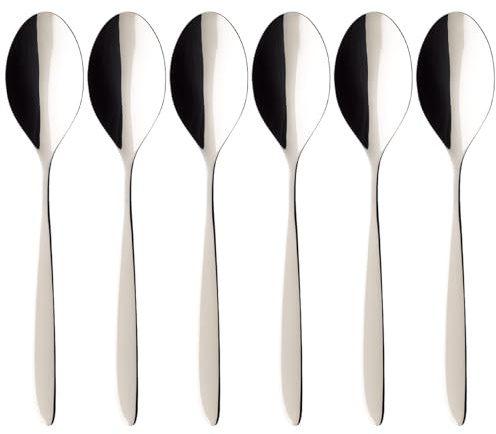 Villeroy & Boch SoftWave Tafellöffel 6er Set, 212 mm, Suppenlöffel mit geschwungenem Griff, Spülmaschinenfest & Rostfrei, 18/10 Edelstahl, Silber