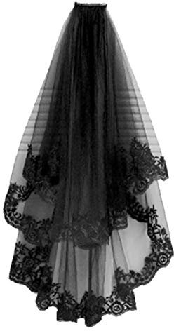 Schwarze Schleier mit Kamm Kreative Braut SpitzeAppliques Schleier für Braut Hochzeit Halloween Bachelorette Zubehör