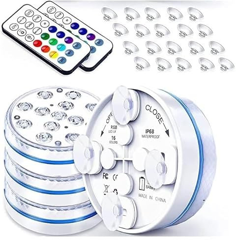 Zhongkaifa underwater light with remote control, RGB multi color changing waterproof LED underwater light pond lighting pool lighting for vase base party, christmas, swimming pool, wedding (4 pcs)