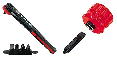 ENGINEER dr-55 Ratchet Screwdriver, Red/Black & Micro Stubby Reversible Screwdriver,Supplied with Double Ended bit. Made in Japan. ENGINEER dst-07