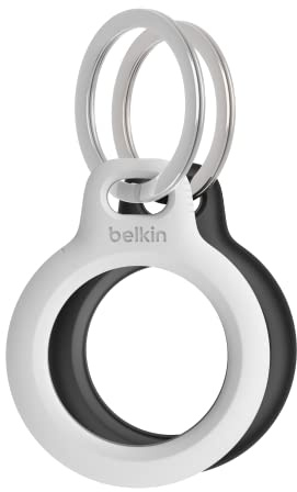Belkin AirTag Case with Key Ring (Secure Holder Protective Cover for Air Tag with Scratch Resistance Accessory) – 2-pack, Black and White, MSC002BTH35