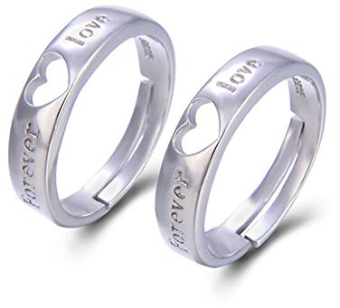 Beydodo Ringe Verlobung Silber 925, Partnerringe Verstellbar Paar Ringe Set ohne Stein Herz Forever Love Eheringe Nickelfrei Freundschaftsringe für 2