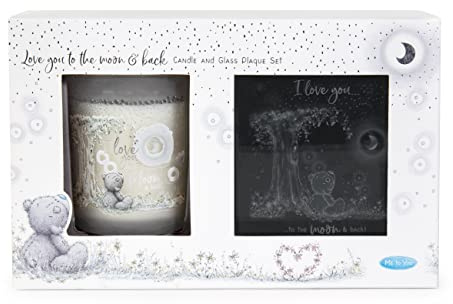 Me to You Tatty Teddy Love You To The Moon And Back Kerzen- und Wandschild, Geschenk-Set, offizielle Kollektion, blau, grau