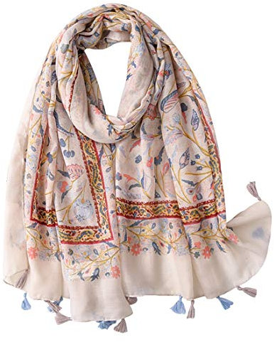 FAIRYGATE Schal für Damen Halstuch Stola Opulentes Blumen Muster in Harmonischen Farben mit Fransen Damenschal Schals & Tücher für Frauen Frühling Sommer Herbst und Winter Tuch 18229