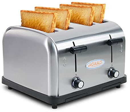 Hakka Toaster 4 Slice, Heavy-Duty Stainless Steel Toasters Commercial Toaster with Extra Wide Slots, Auto Pop-up & Removable Crumb Tray, 1800W/110V