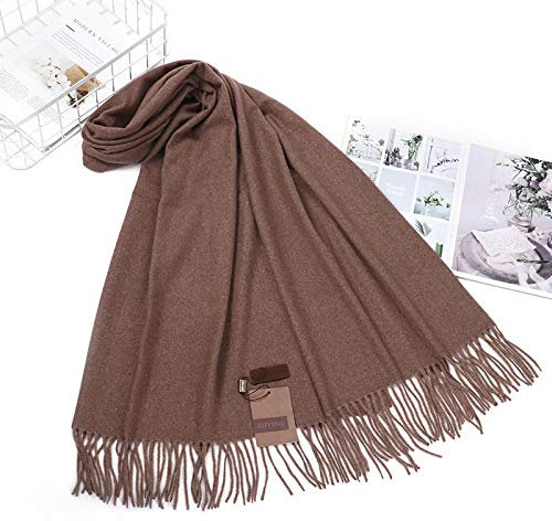 Bysonglezai Schals Damen Tücher Halstuch Scarf Mode Winter Schal Frau Weiß Kaschmir Schal Lang Dick Warm Einfarbig Schal Herbst Und Winter Wollschal OneSize Braun