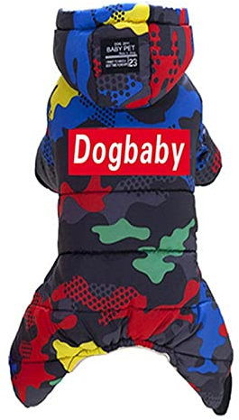 SERUMY Hundebekleidung Camouflage Haustier Schneeanzug Wasserdichte Hundekleidung Vierbeiniger Welpenmantel Warme Hundejacke mit Druckknopf, winddicht, für kleine Hunde, Daunenmantel B, XL