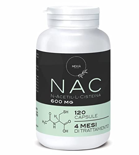 Mekià® NAC N-Acetil-Cisteina 600 mg di Nac Precursore del Glutatione - ANTIOSSIDANTE - Aminoacido L-Cisteina -120 capsule vegano