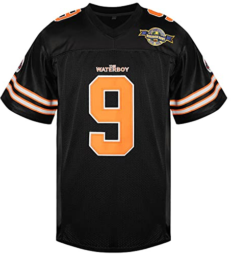 Bobby Boucher #9 The Waterboy Adam Sandler Movie Mud Dogs Bourbon Bowl Football Jersey (Black, 3X-Large)