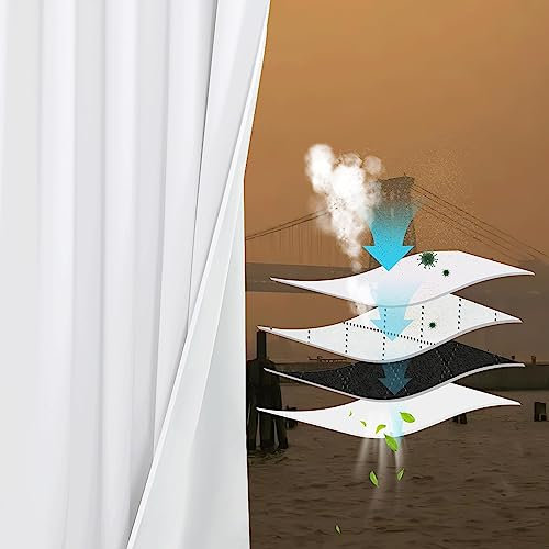 PONY DANCE Tenda Termica Isolante - Tende Fonoassorbenti ad Anelli Tende con Tessuto Soffiato Fuso per Filtri Antipolvere 100% Tende Oscuranti 2 Pezzi 132x213 CM, Bianco Puro