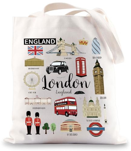 BWWKTOP London Canvas Tote Bag London Souvenirs Gifts London Shopping Bag London Shoulder Bag London Travel Bag