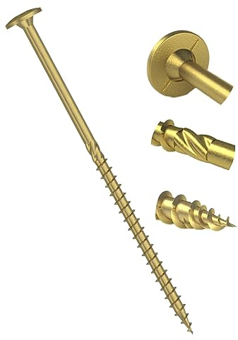 Lot de 10 vis de menuisier à tête plate - 8 mm x 200 mm - Jaune