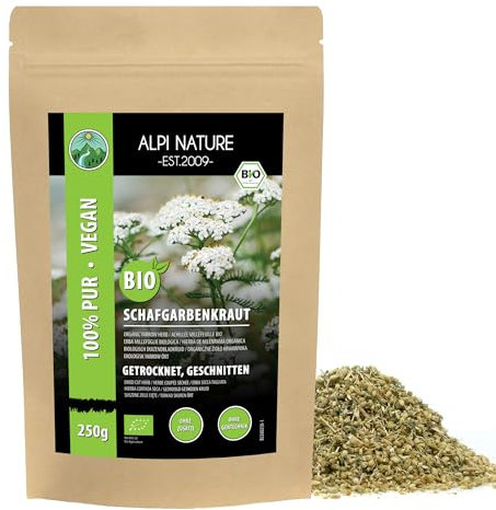 Alpi Nature Organic Yarrow Tea 250g 8.8 oz, Dried and Cut Yarrow Herb, Loose Herbal Tea