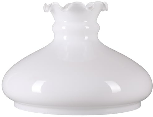 Petroleumglas Lampenglas Ersatzglas Opalglas weiß Rüschen Leuchtenglas Ø 230mm Dekorativ H:186mm