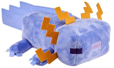 Mattel Minecraft - Axolotl blu, morbido peluche di 20 cm ispirato al personaggio del videogioco, design pixelato e tessuto di qualità, da abbracciare e coccolare, 3+ anni, JDH77