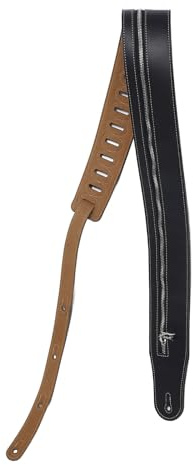 Gitarrengurt, Leder, Weich, Breiter, Verstellbarer Punk-Gitarrengurt mit Reißverschluss für Akustik- und E-Gitarren, Bass (Lederoberfläche Schwarz)